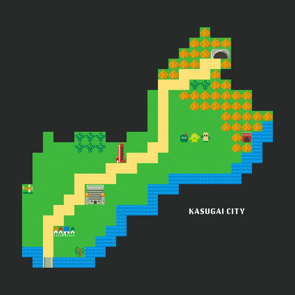 春日井市の形をドット絵で描いたデザイン